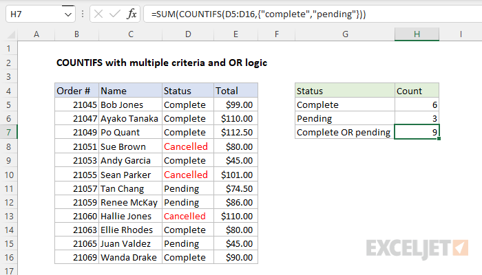 Countifs With Multiple Criteria And Or Logic Excel Formula Exceljet